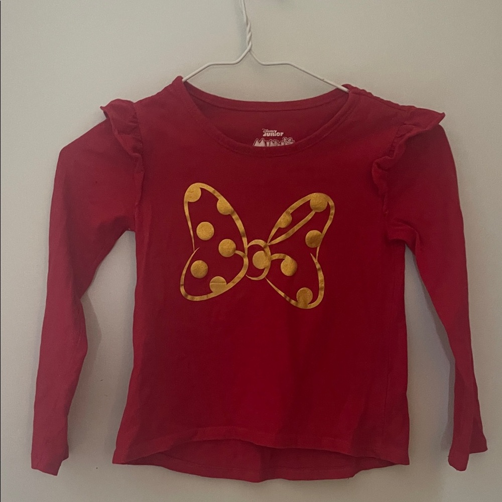 Disney Red Long Sleeve Girls Tee with Gold Bow